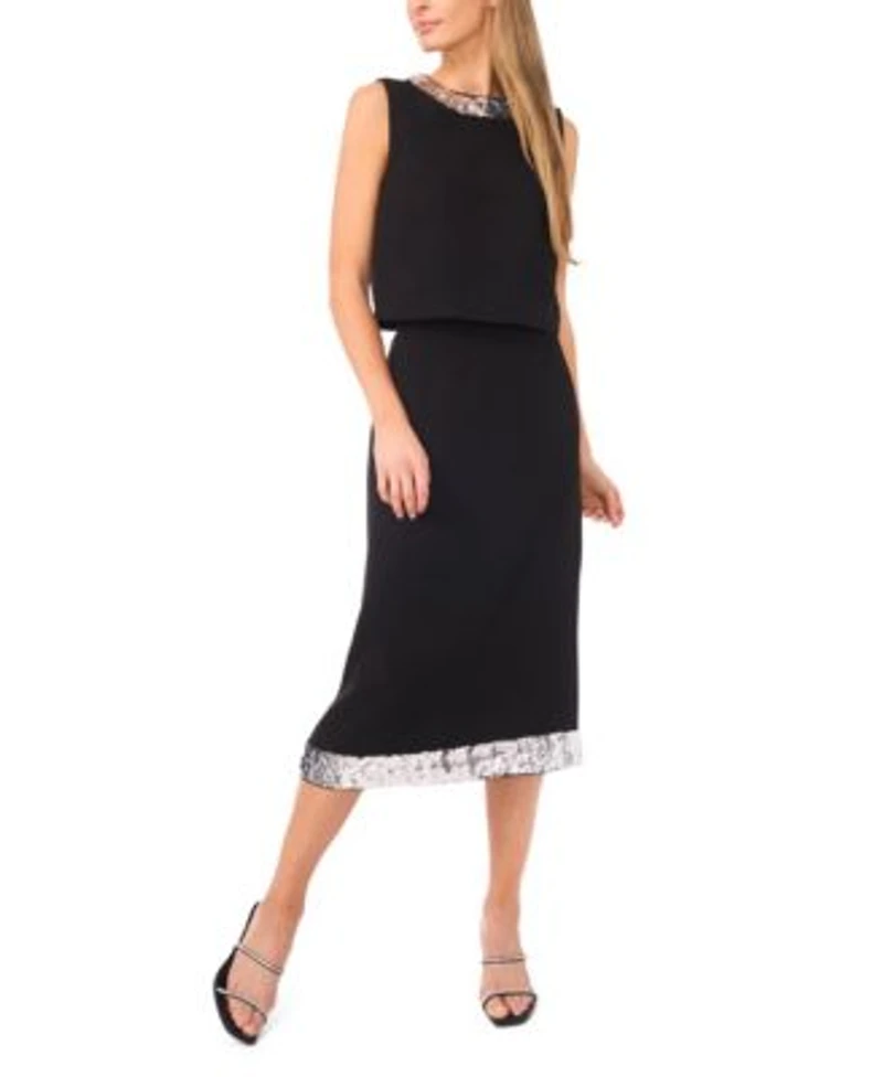 Cece Womens Sequin Trim Top Midi Skirt
