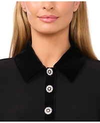CeCe Women's Mix Media Collared Neck Long Sleeve Top