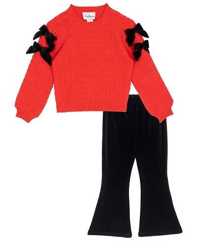 Rare Editions Girls 4T-6X 2-Piece Textured Sweater and Flare Pants Set