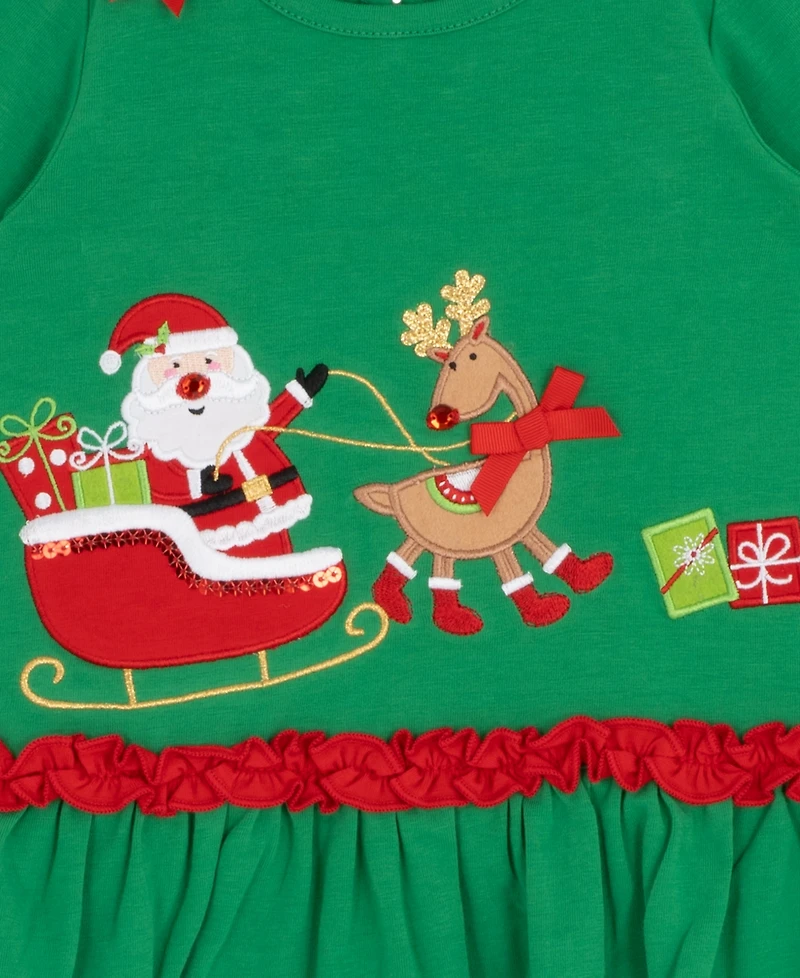 Rare Editions Girls 2T-4T 2-Piece Santa Sleigh Applique Top and Striped Leggings Set