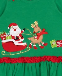 Rare Editions Girls 2T-4T 2-Piece Santa Sleigh Applique Top and Striped Leggings Set