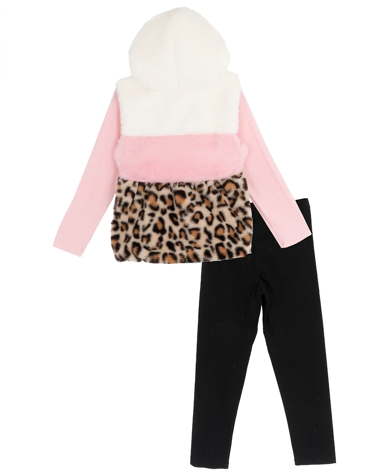 Rare Editions Girls 2T-6X 3-Piece Long Sleeve Top, Vest and Leggings Set