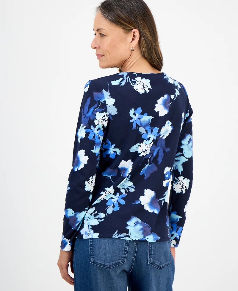 Style & Co Petite Floral Print Long Sleeve Top