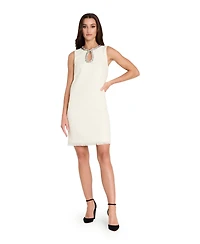 Tahari Asl Women's Beaded Keyhole Neck Boucle Dress