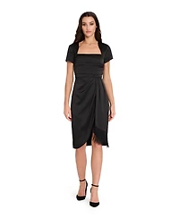 Tahari Asl Women's Short Sleeve Pleated Bodice Fringe Sheath Dress