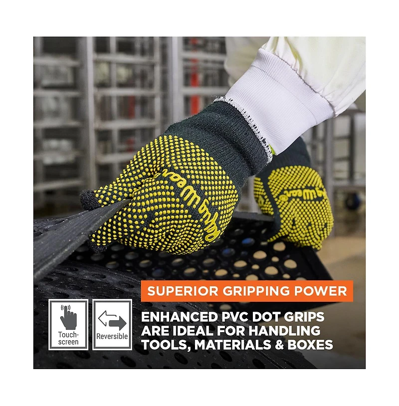 RefrigiWear Men's Touchscreen Double Dot Grip Hi Vis Glove (Pack of 12 Pairs)