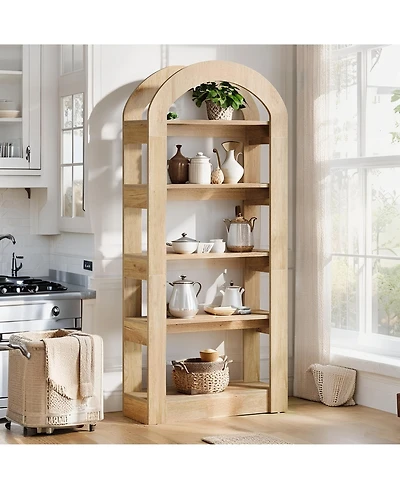 Tribesigns 5-Tier Kitchen Pantry Cabinet, Tall Freestanding Pantry Organizer with Arch Design, Wooden Storage Shelf