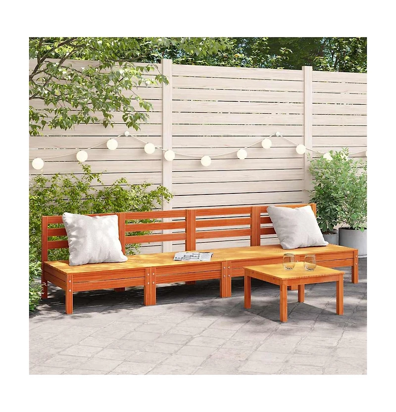 Patio Sofas Armless 4 pcs Wax Brown Solid Wood Pine