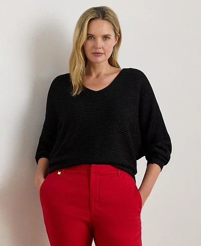 Lauren Ralph Plus Metallic Rib-Knit Dolman-Sleeve Sweater