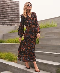 Lauren Ralph Women's Floral Crinkle Georgette Tiered Dress