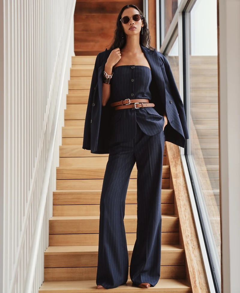Lauren Ralph Women's Suiting-Ryen Double-Breasted Pinstripe Twill Blazer