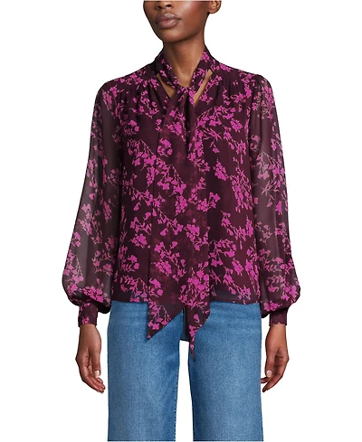 Lands' End Women's Chiffon Removable Tie Neck Blouse