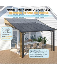 Aecojoy 12'x10' Adjustable Height Wall Mounted Outdoor Gazebos Pergola
