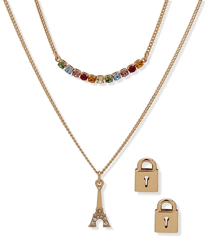 Karl Lagerfeld Paris 2-Pc. Multi Stone Gold-Tone Eiffel Necklace and Earrings Set