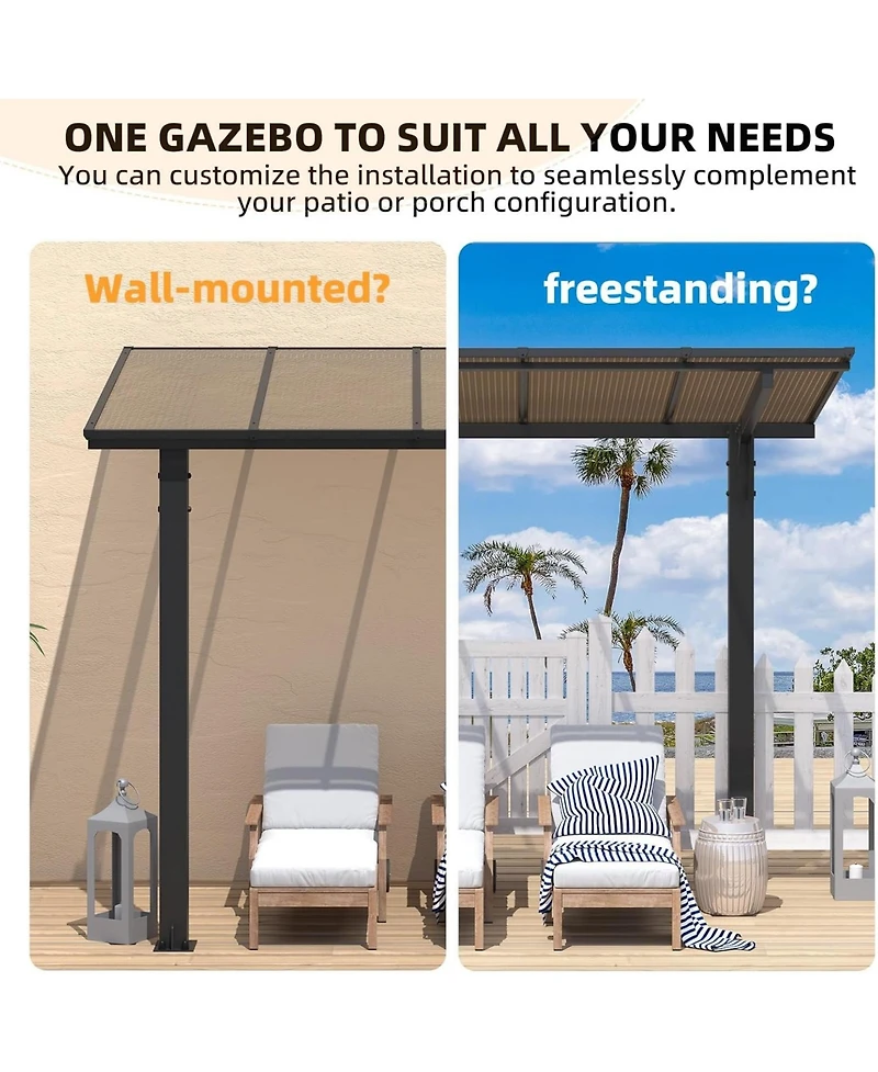 Aecojoy 10' x 8' Gazebo Outdoor Pergola for Patio, 8x10 Freestanding Lean to Hard Top Grill Gazebo
