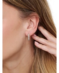 Devata Daisy Flower Hoop Earrings in Rhodium Plated Sterling Silver