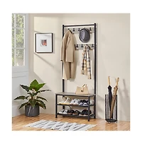73” H Metal Hall Tree with Shoe Storage Bench Entryway Coat Rack