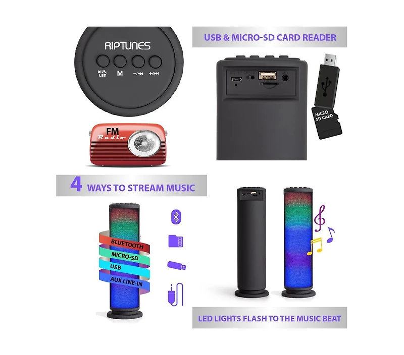 Riptunes Bluetooth Mini Tower Speaker with Led Lights