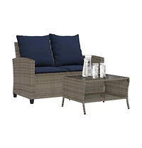 vidaXL Garden Sofa Grey Pe rattan, powder-coated steel, tempered glass