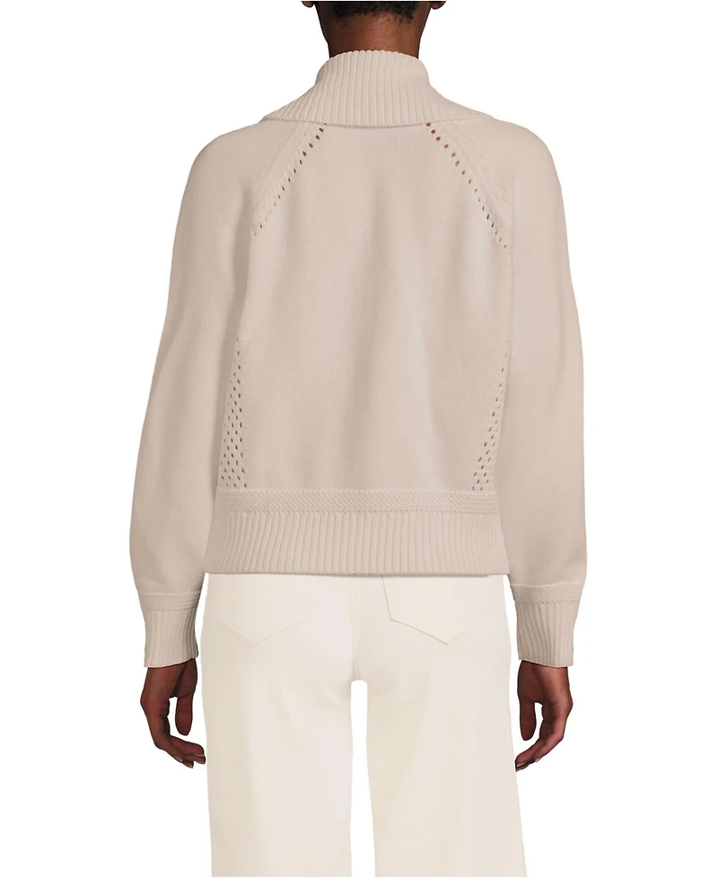 Lands' End Women's Drifter Large Collar Zip Front Cardigan Sweater