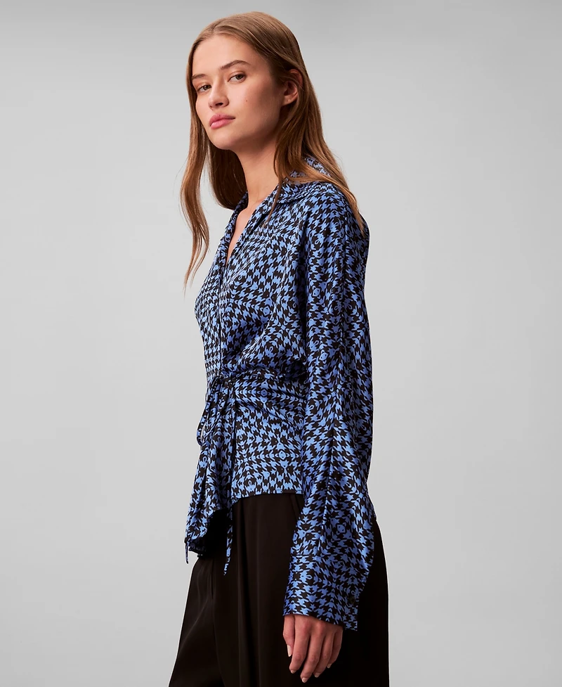 Calvin Klein Women's Printed Long Sleeve Wrap Top