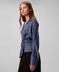 Calvin Klein Women's Printed Long Sleeve Wrap Top