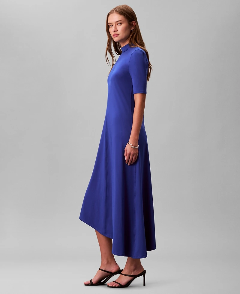 Calvin Klein Women's Asymmetric Drape Short Sleeve Midi Dress