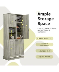 Casainc Tall Storage Cabinet with Adjustable Shelves, Flip-Out Basket and Enclosed Cabinets