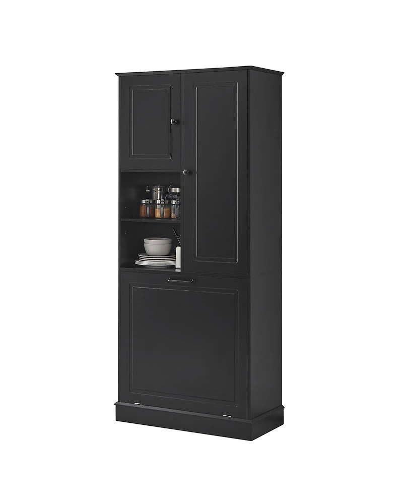 Casainc Tall Storage Cabinet with Adjustable Shelves, Flip-Out Basket and Enclosed Cabinets