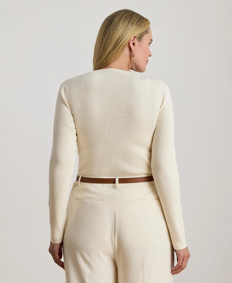 Lauren Ralph Plus Rib-Knit Cotton-Blend Crew Neck Sweater