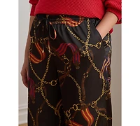 Lauren Ralph Plus Belting-Print Charmeuse Wide-Leg Pant