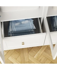 Tempered Glass Doors Armoires Wardrobe with Hanging Rods, 3-Drawers, Gold handles,Bedroom Closet