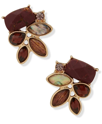 lonna & lilly Cubic Zirconia and Recon Stone Gold-Tone Cluster Stud Earrings