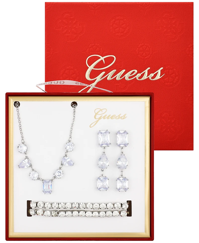 Guess 3-Pc. Cubic Zirconia Gold-Tone Necklace, Earrings, and Bracelet Gift Set