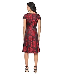 Sl Fashions Women's Midi Printed Scoop Neck A-Line Dress