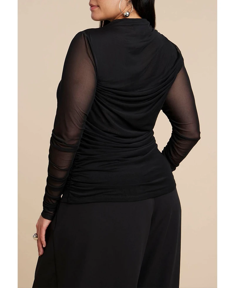 Eloquii Women's Shirred Sheer Top
