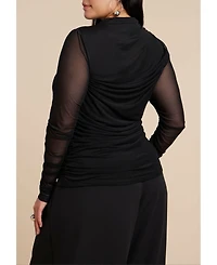 Eloquii Women's Shirred Sheer Top