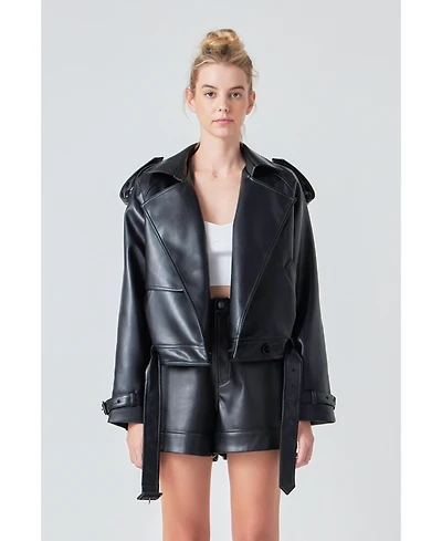 Grey Lab Women's Trench Short Pu Jacket