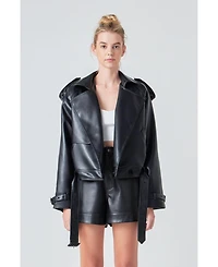 Grey Lab Women's Trench Short Pu Jacket