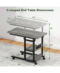 Aheaplus Height Adjustable C Table with Usb Port and Wheels