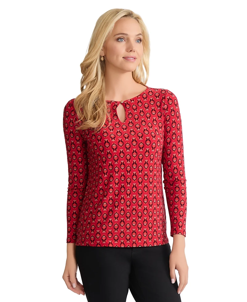 Jones New York Women's Printed Keyhole Top