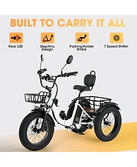 Mikolo Electric Tricycle for Adults, 20"x4" Folding Fat Tire Electric Trike, 750W(Peak 1350W) Motor Etrike, 48V13Ah Battery, 3-Wheel Electri