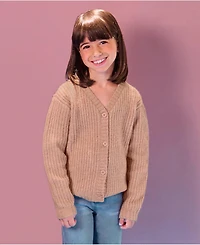 Lands' End Girls Button Front Knit Sparkle Cardigan