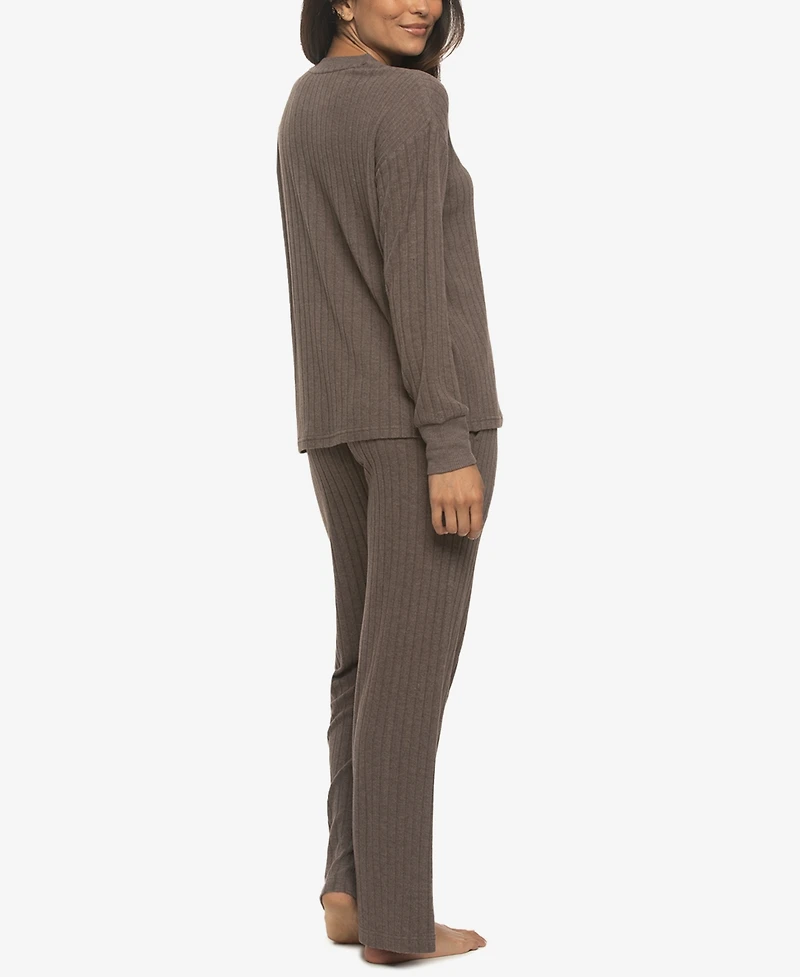 Felina Women's Regular Serena Crew Neck Pullover Brushed Rib Lounge Set