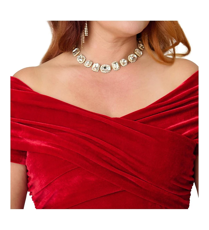 Unique Vintage Plus Shirred Off Shoulder Swing Dress