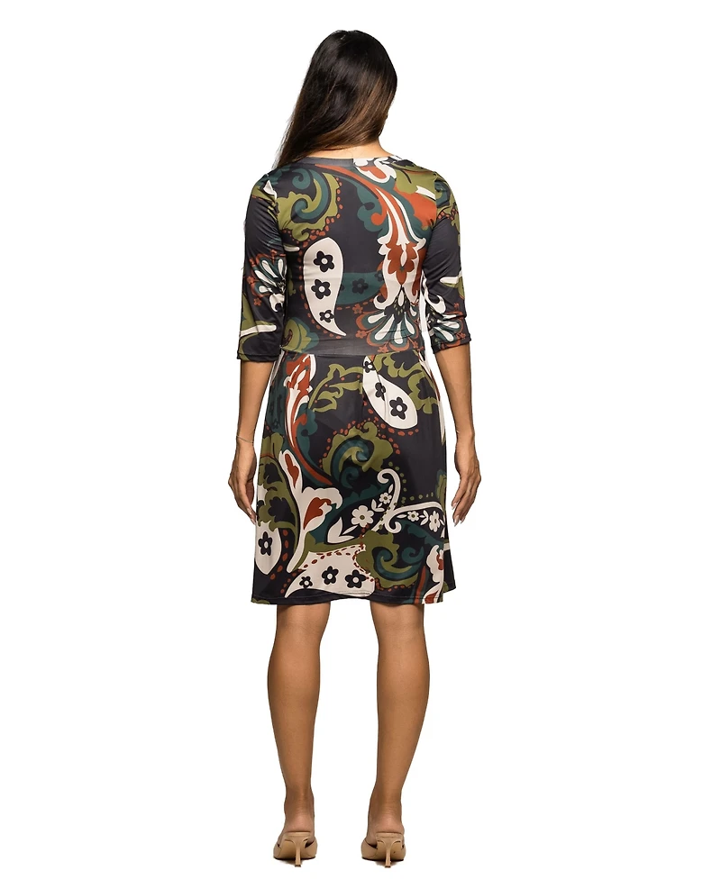 24seven Comfort Women's Apparel Maternity Three Quarter Sleeve Fit and Flare Dress