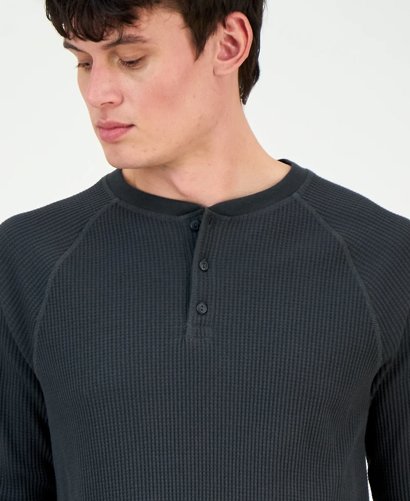 Sun + Stone Men's Thermal Waffle-Knit Henley Shirt, Macy's Exclusive