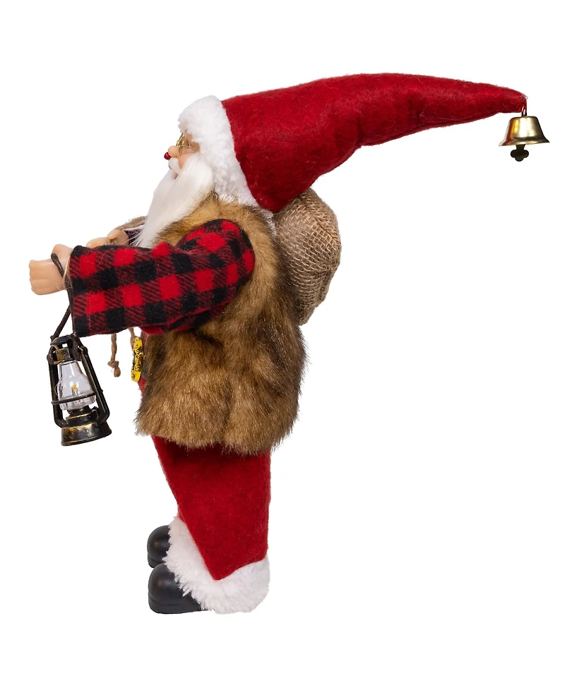 Kurt Adler 12-Inch Standing Christmas Santa with Plaid Shirt, Sack and Lantern