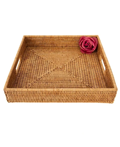 Artifacts Rattan Square Serving Tray with Cutout Handles