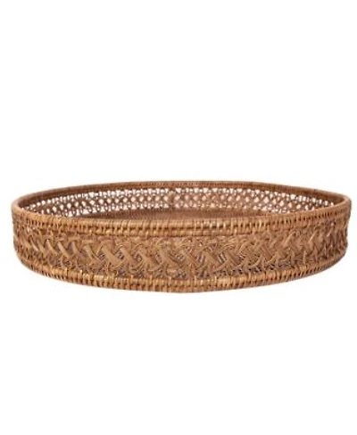 Artifacts Trading Company Handwoven Rattan Round Tray X2013 Seca Design 19 X22 With Glass Insert